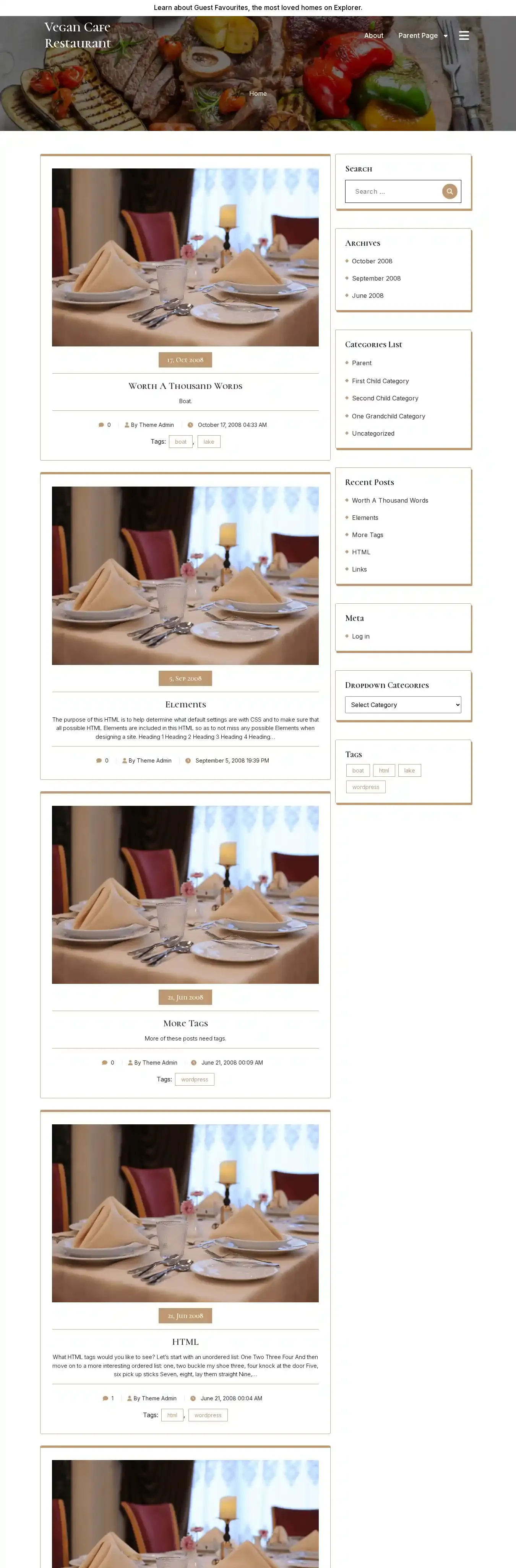 Vegan Cafe Restaurant home page on desktop