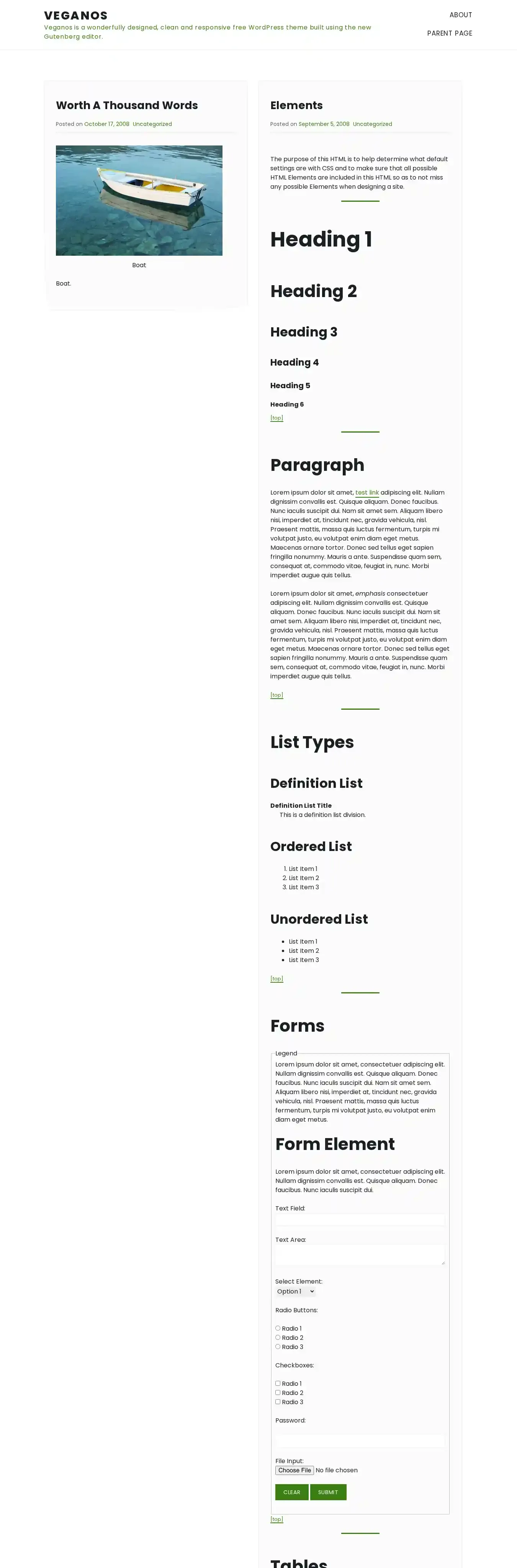 Veganos home page on desktop