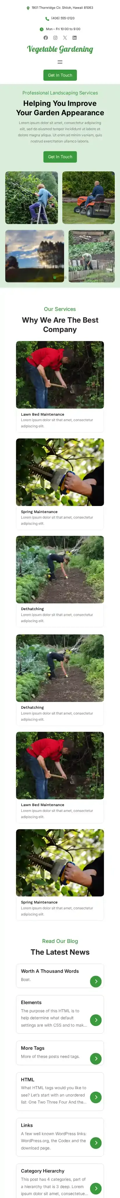 Vegetable Gardening home page on mobile