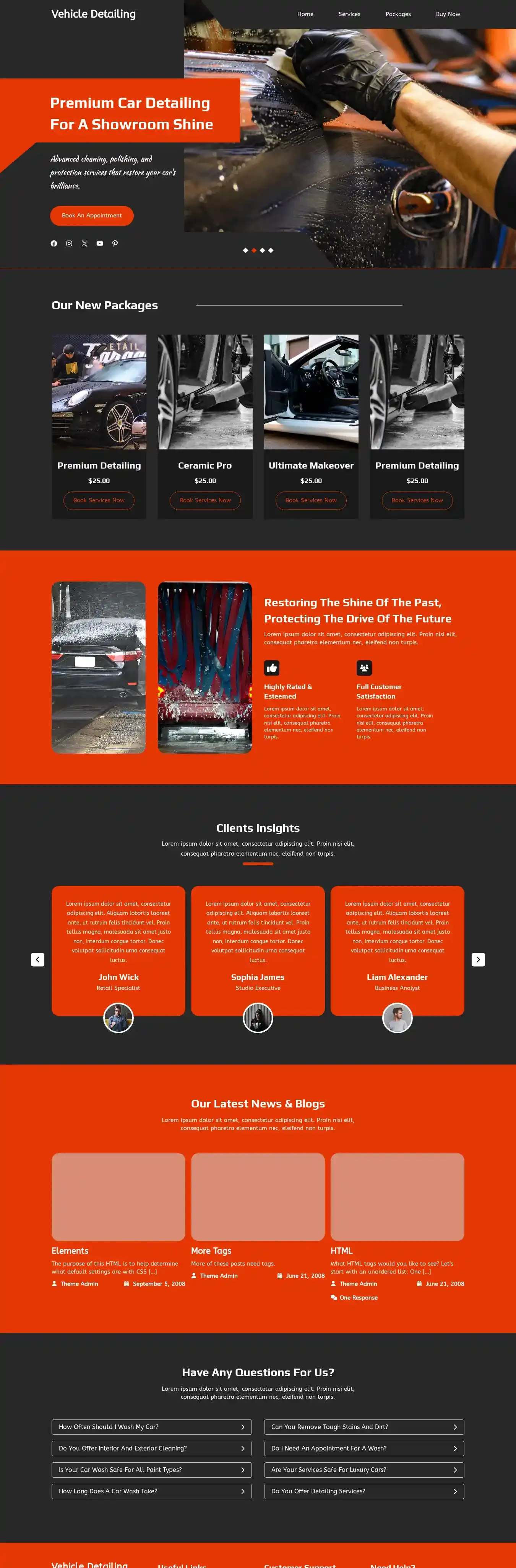 Vehicle Detailing home page on desktop