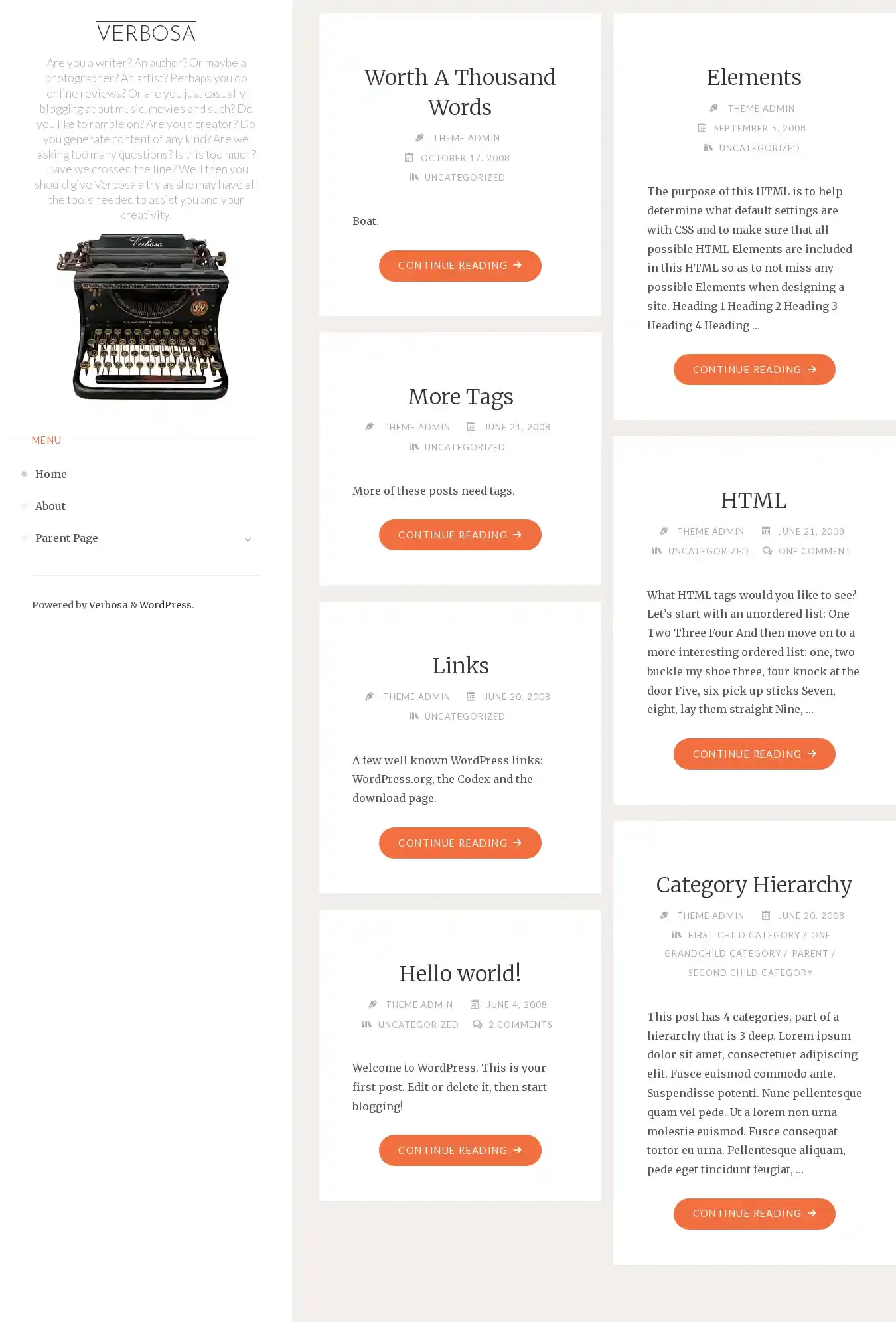 Verbosa home page on desktop