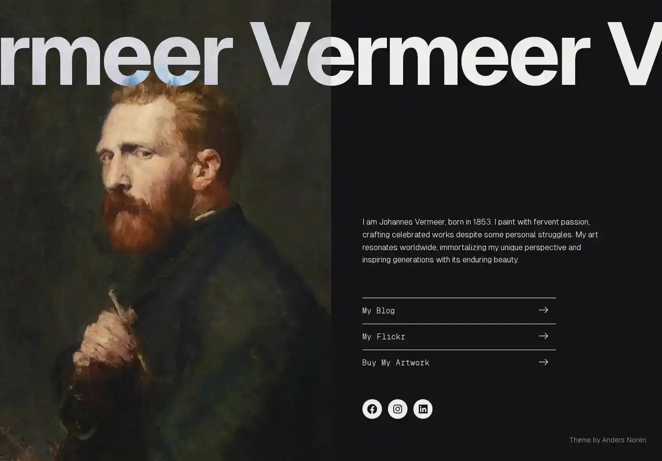 Vermeer home page on desktop