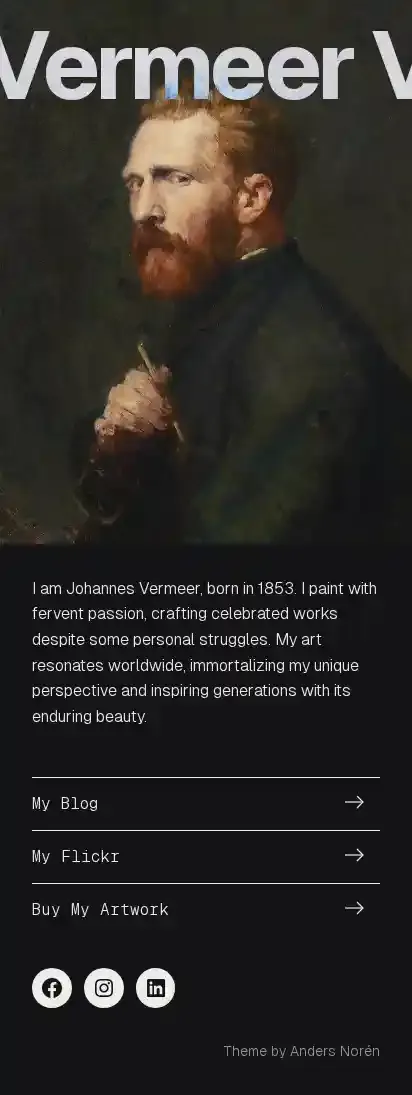 Vermeer home page on mobile