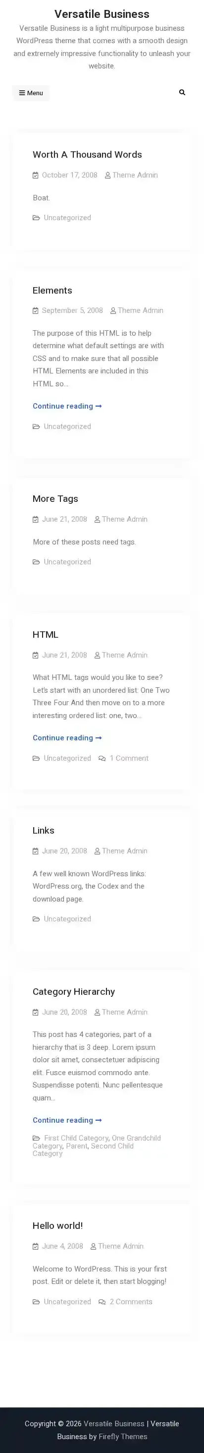 Versatile Business home page on mobile