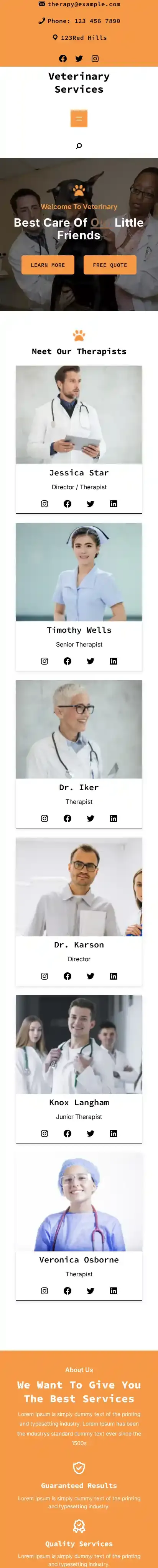 Veterinary Services home page on mobile