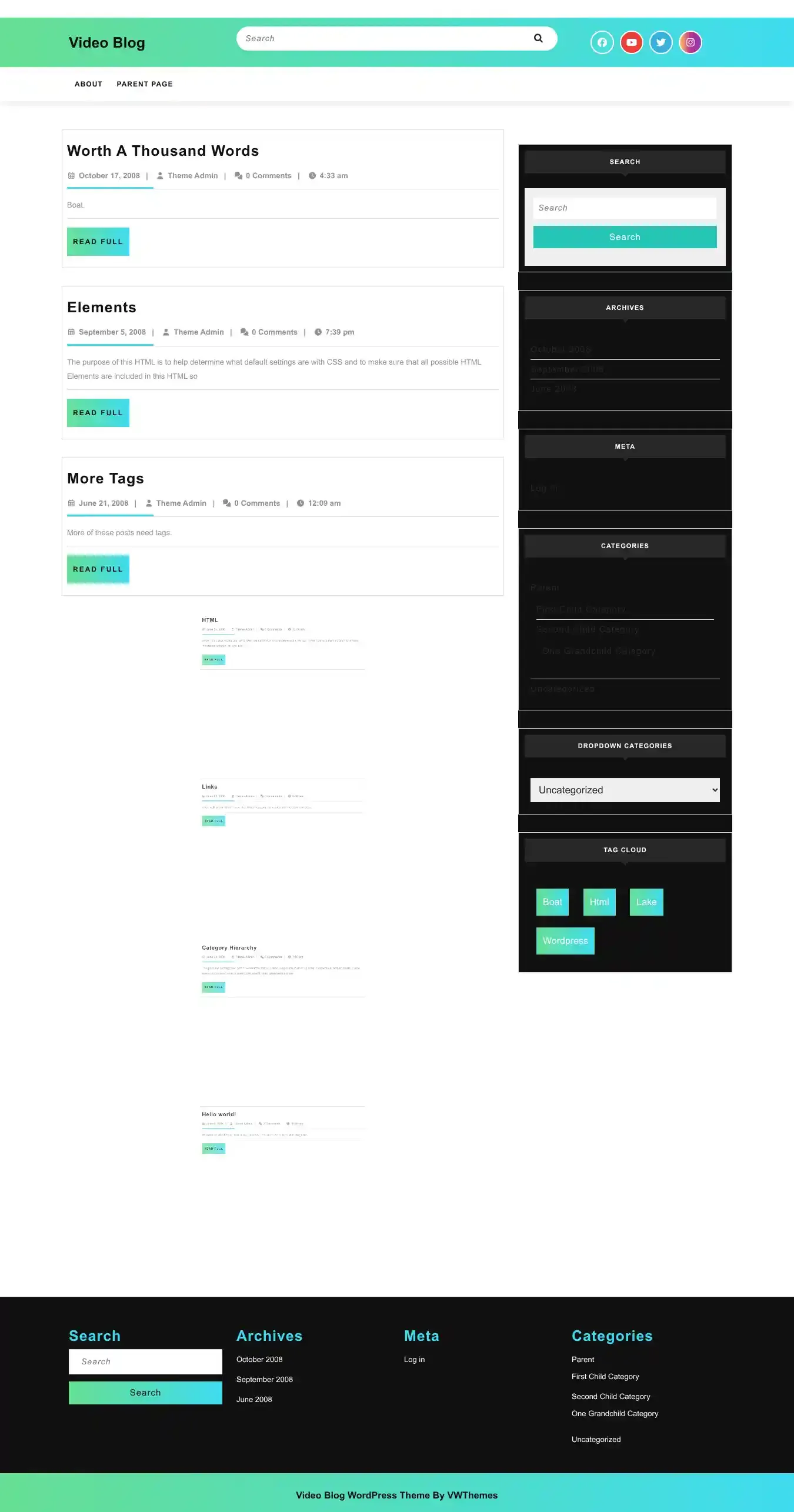 Video Blog home page on desktop
