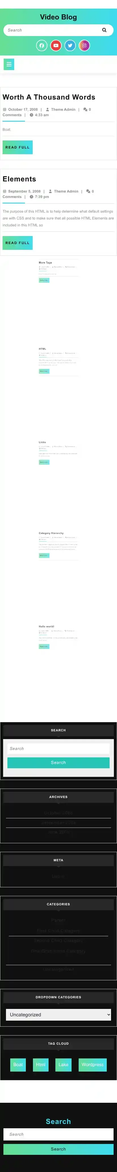 Video Blog home page on mobile