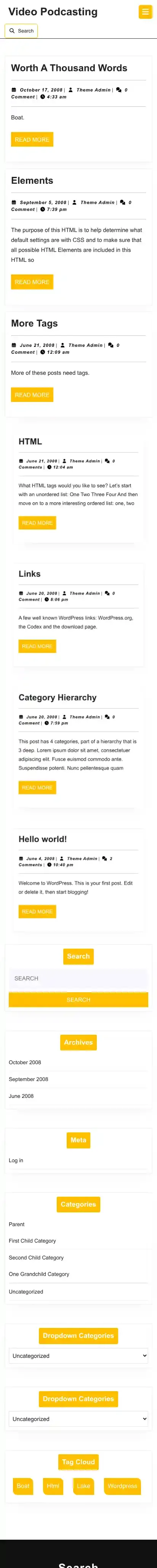 Video Podcasting home page on mobile