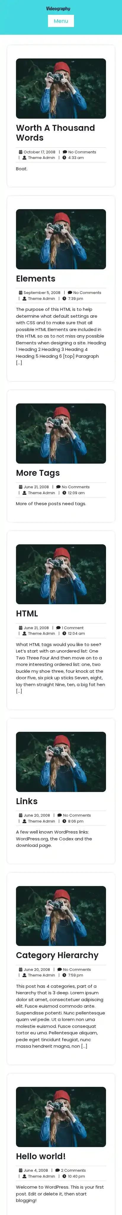 Videography Studio home page on mobile