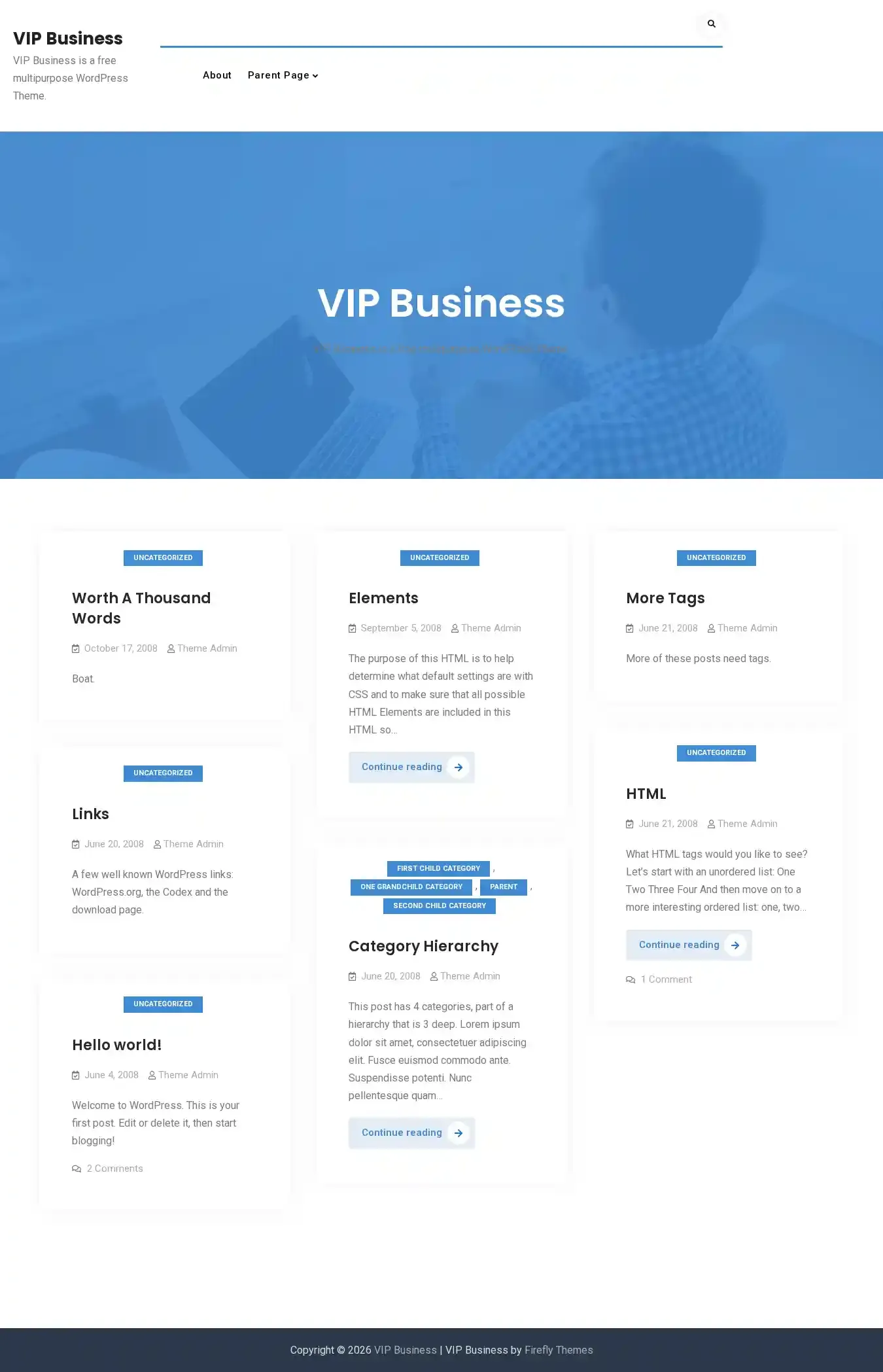 VIP Business home page on desktop