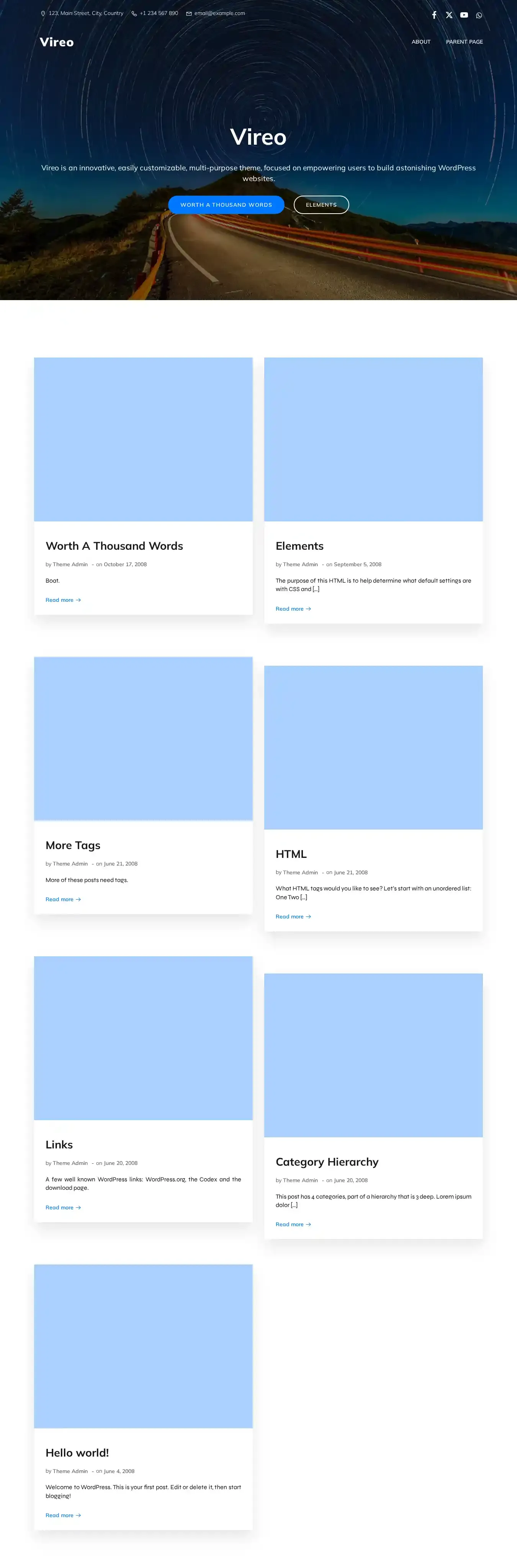 Vireo home page on desktop