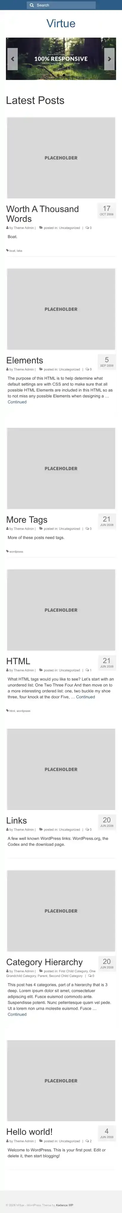 Virtue home page on mobile