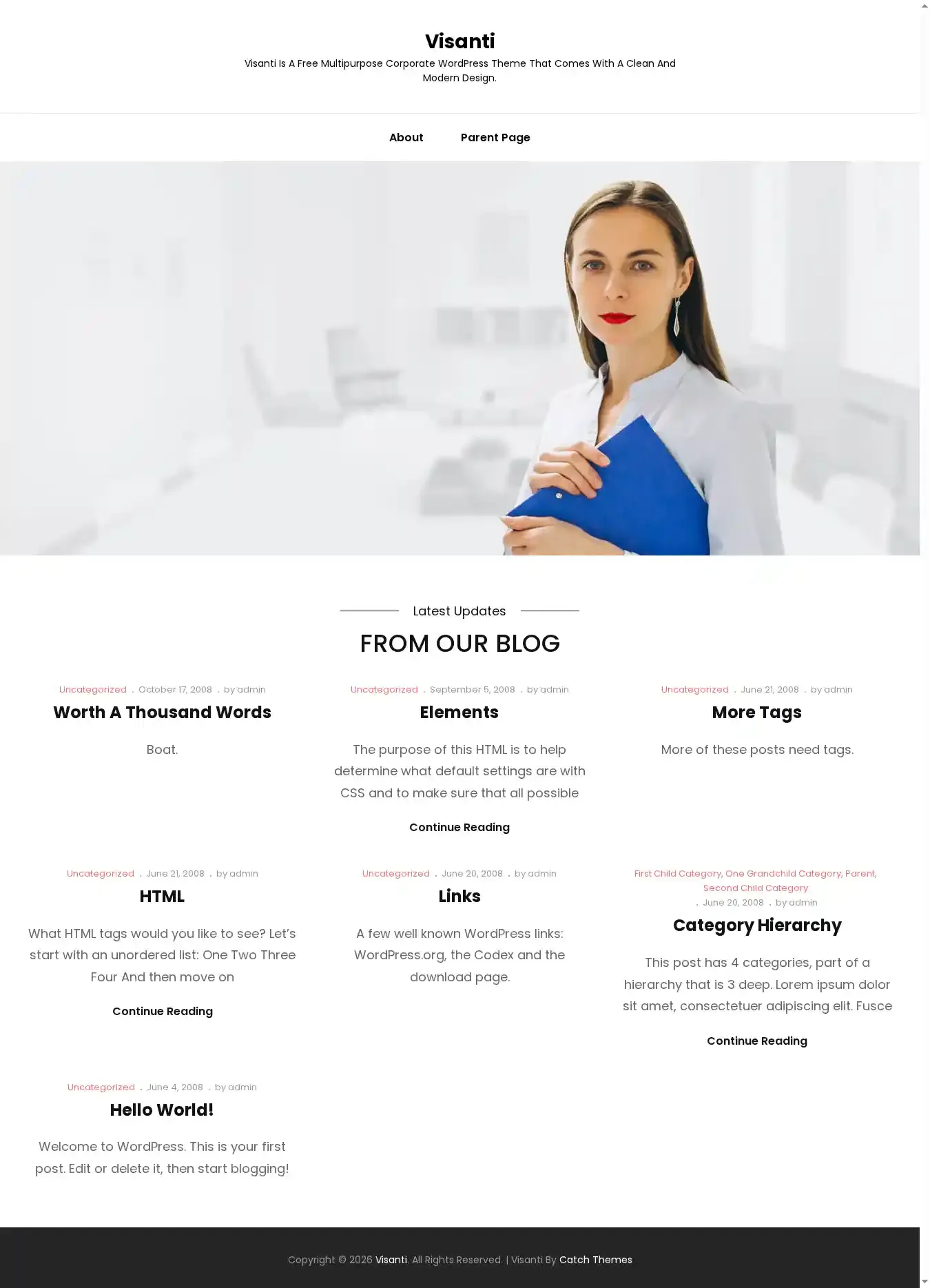 Visanti home page on desktop