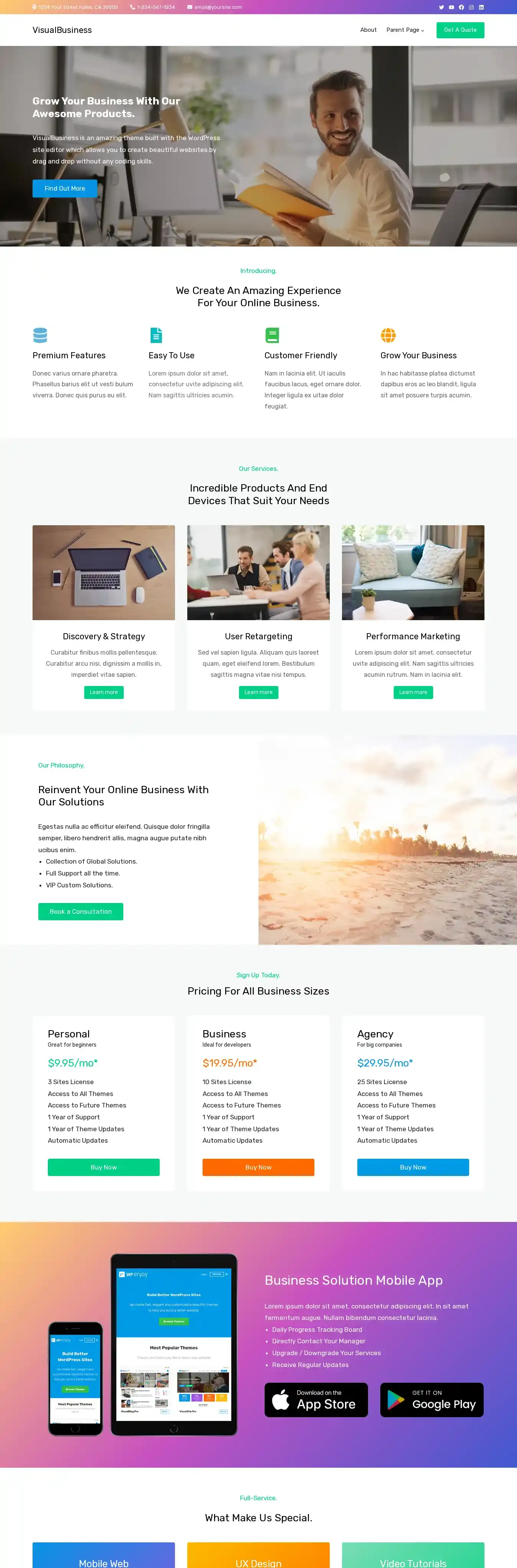 VisualBusiness home page on desktop