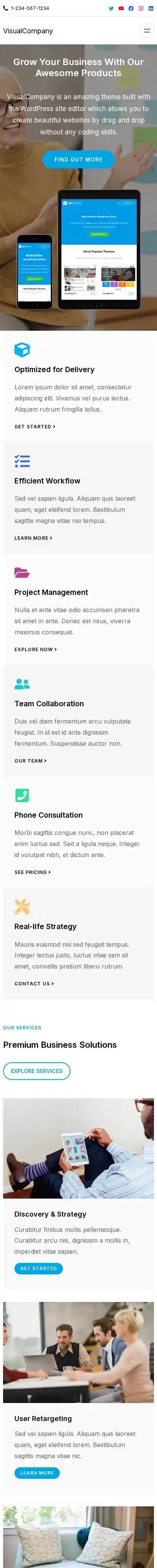 VisualCompany home page on mobile