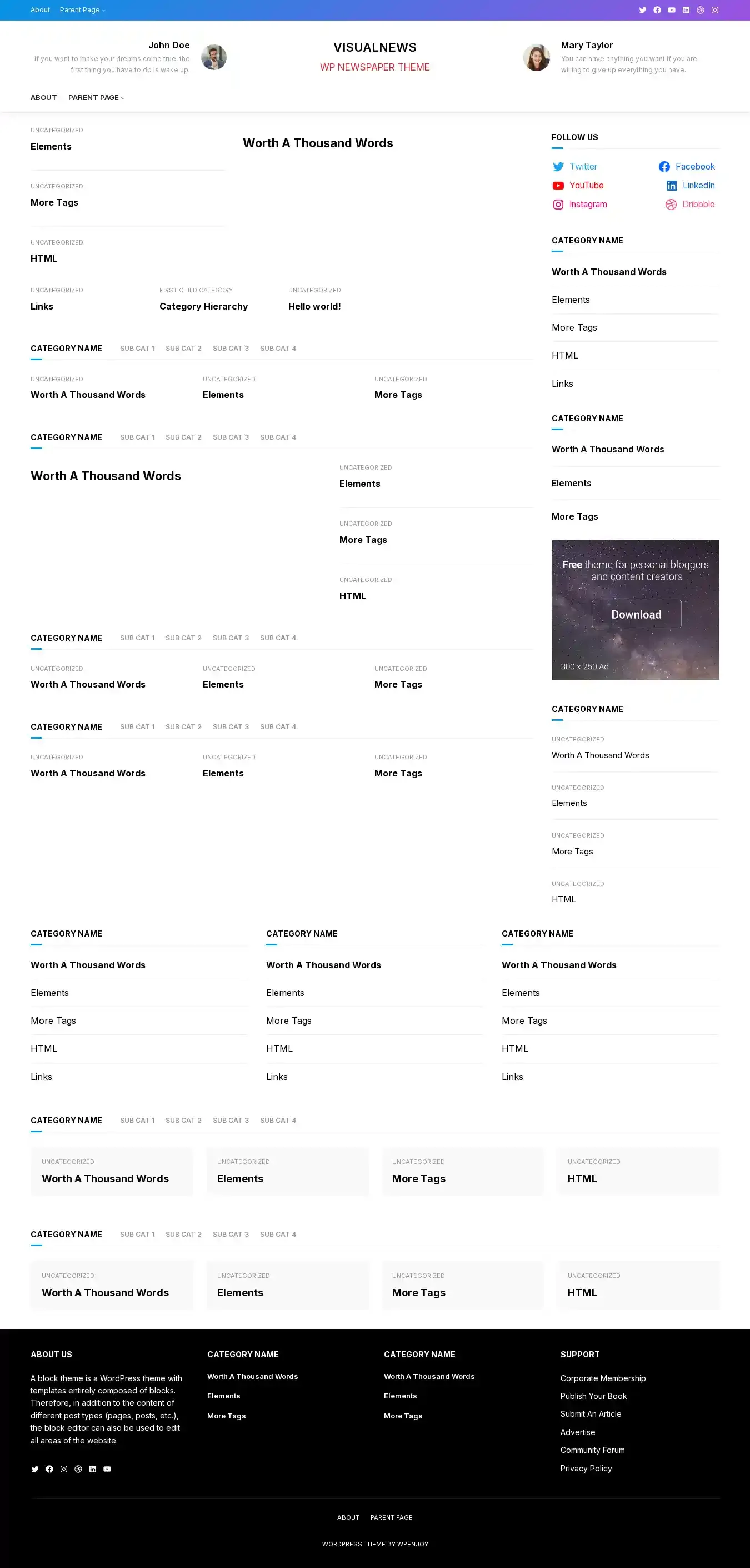 VisualNews home page on desktop