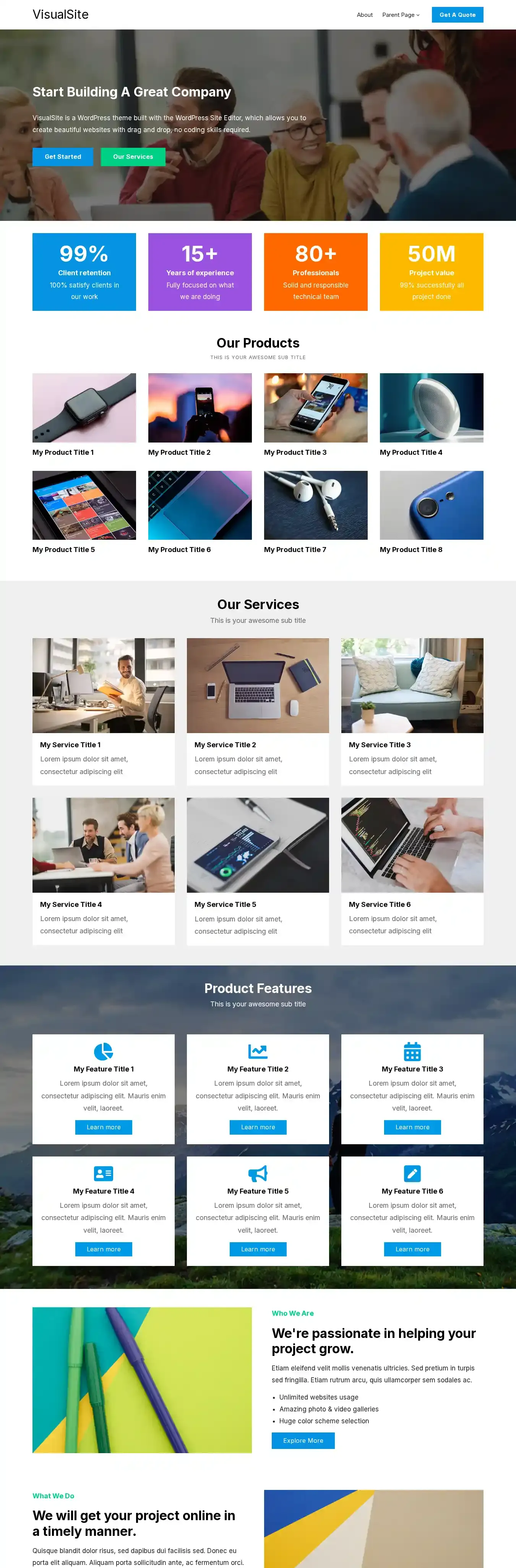 VisualSite home page on desktop