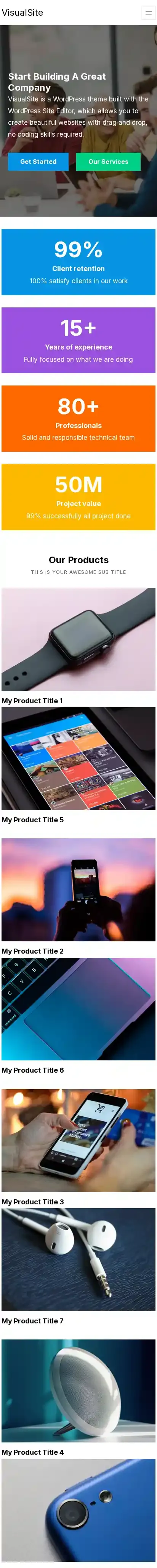 VisualSite home page on mobile