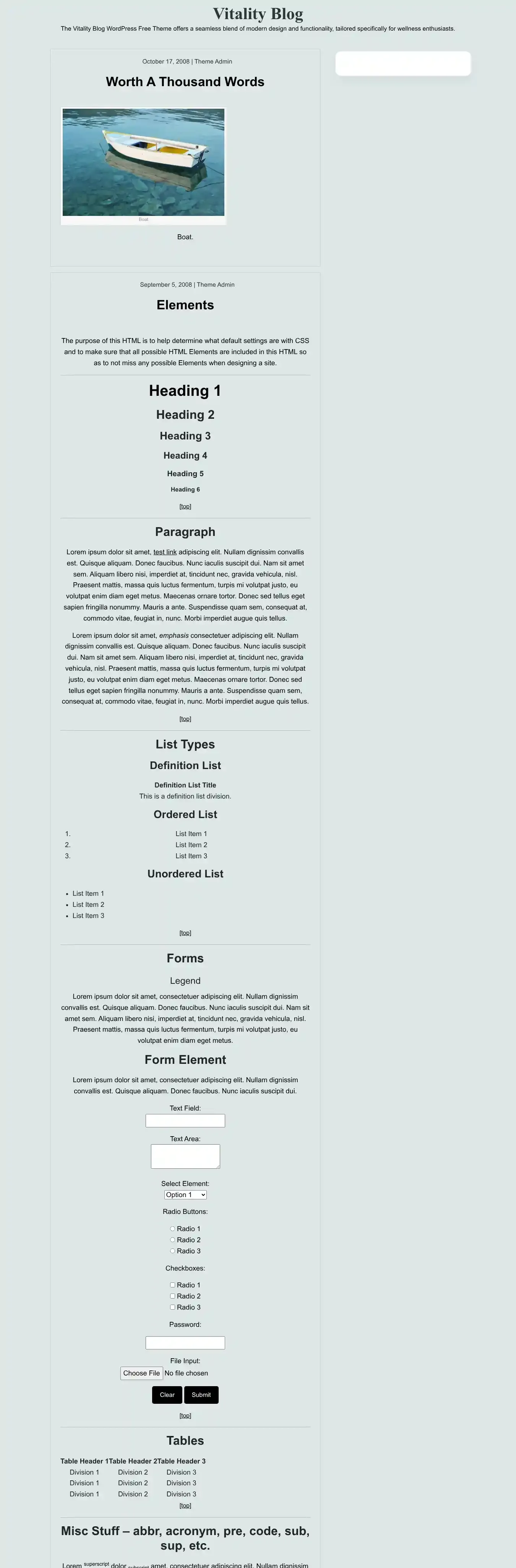 Vitality Blog home page on desktop