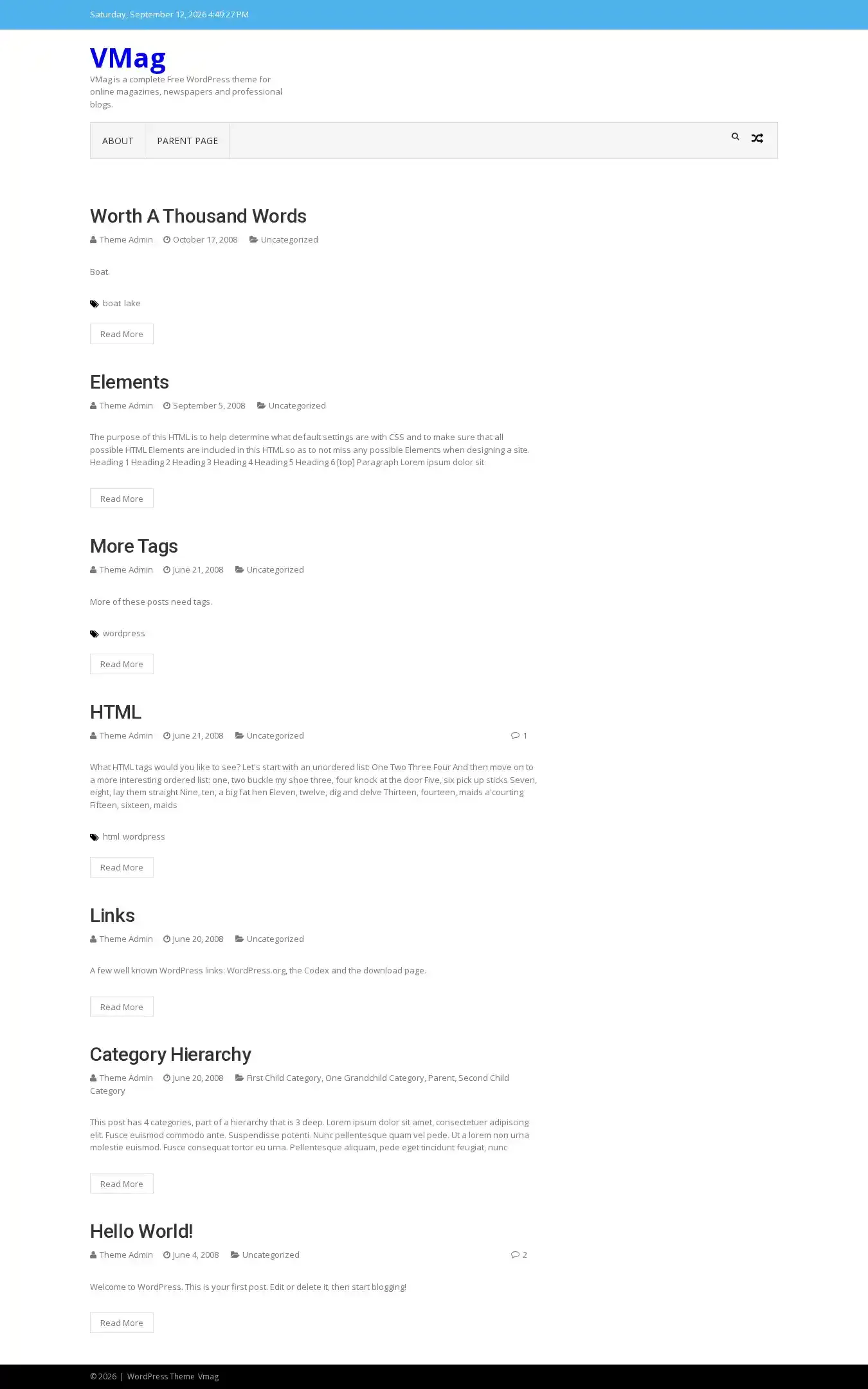 VMag home page on desktop