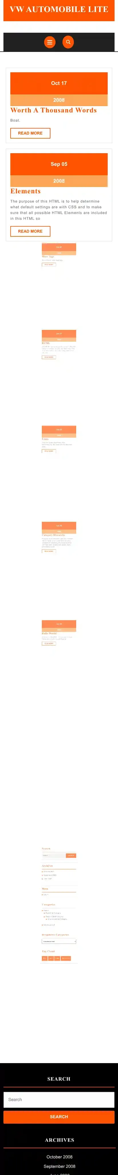 VW Automobile Lite home page on mobile