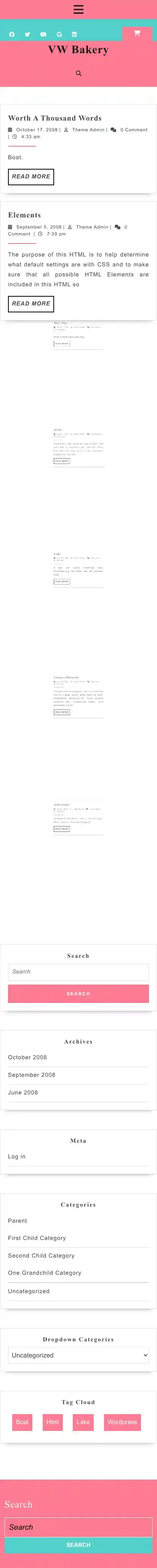 VW Bakery home page on mobile