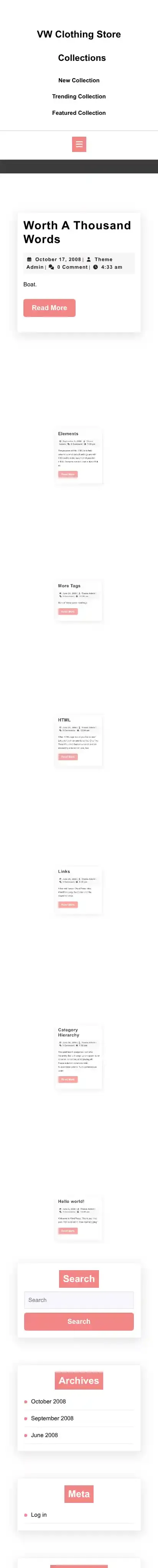 VW Clothing Store home page on mobile