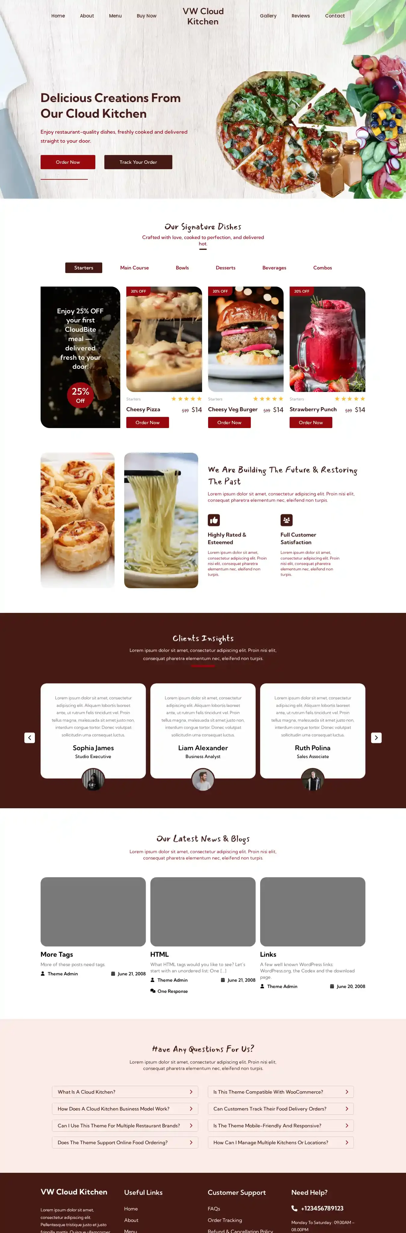 VW Cloud Kitchen home page on desktop