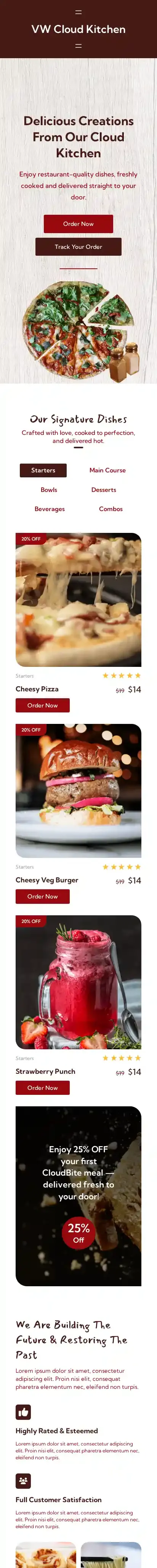 VW Cloud Kitchen home page on mobile