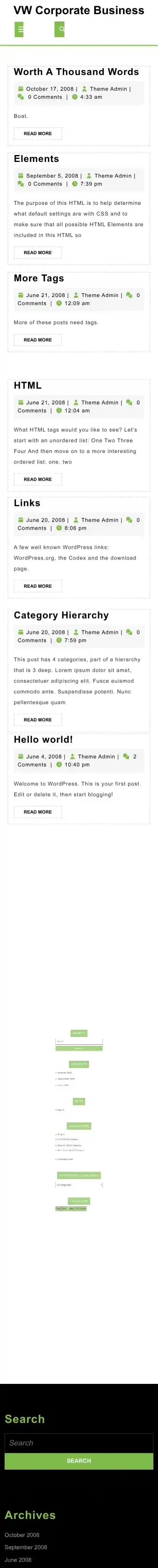 VW Corporate Business home page on mobile