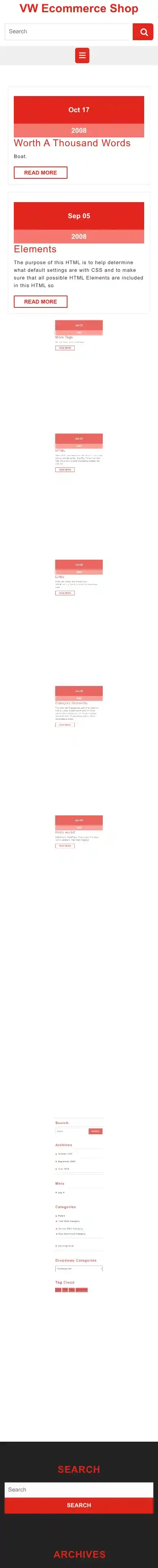 VW Ecommerce Shop home page on mobile