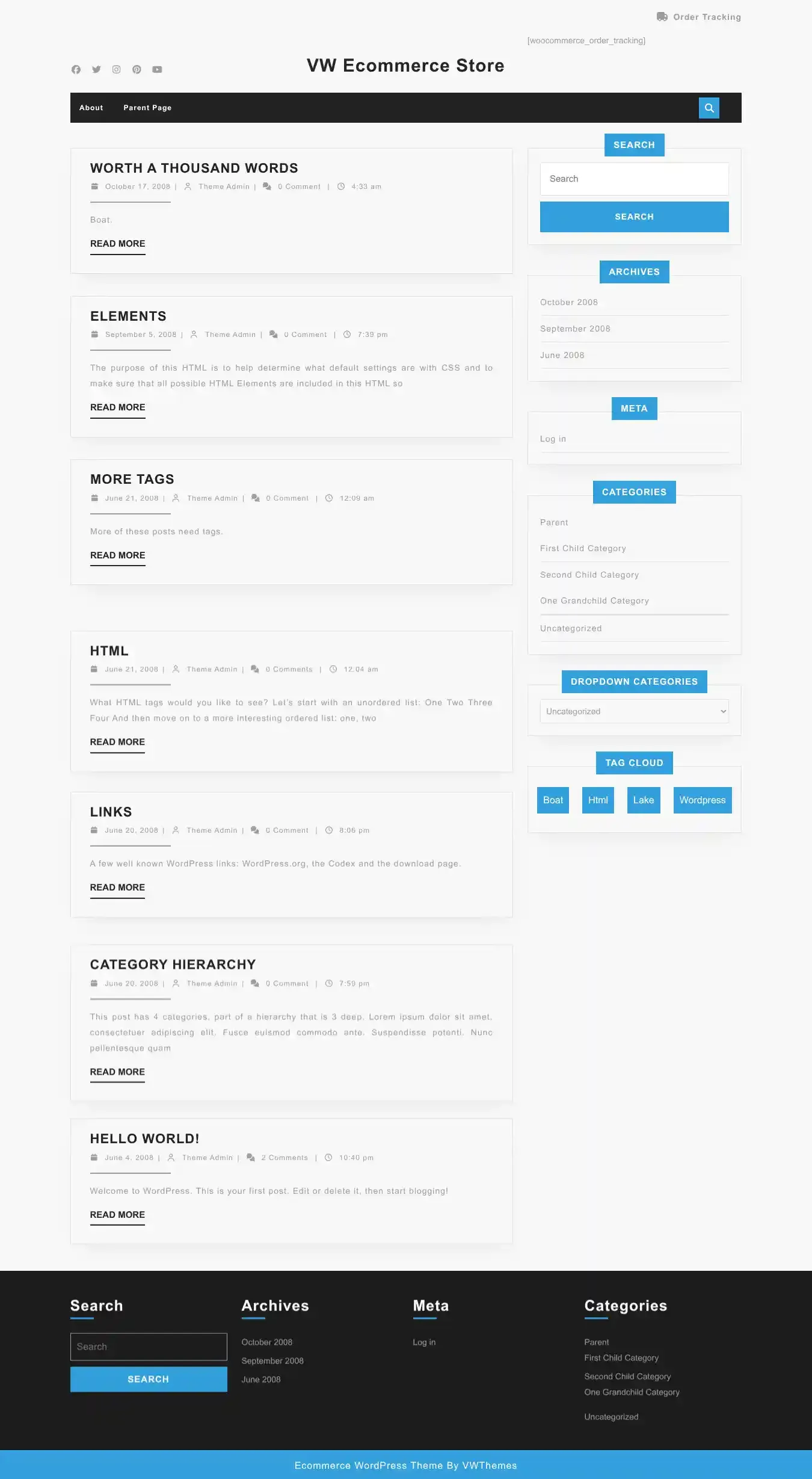 VW Ecommerce Store home page on desktop