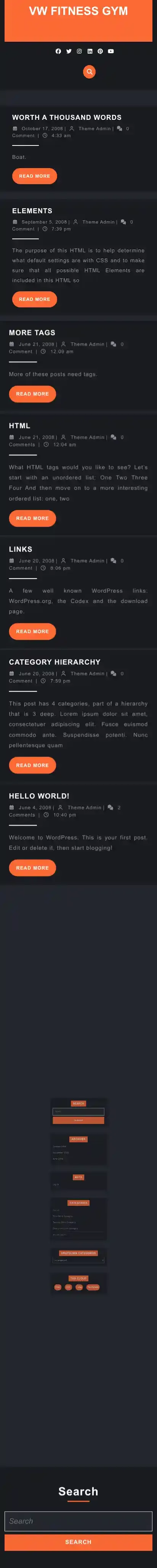 VW Fitness Gym home page on mobile