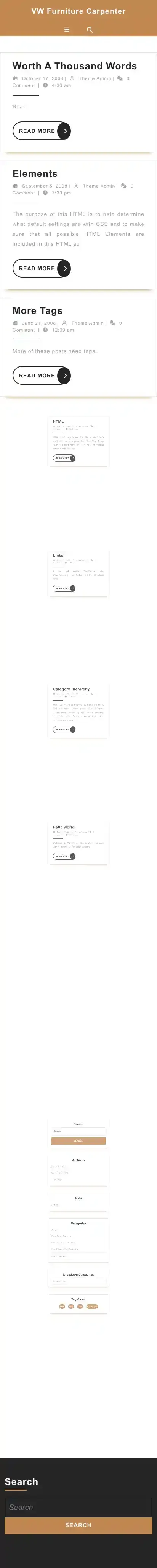 VW Furniture Carpenter home page on mobile