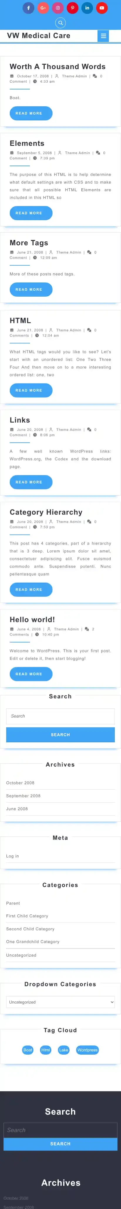 VW Medical Care home page on mobile