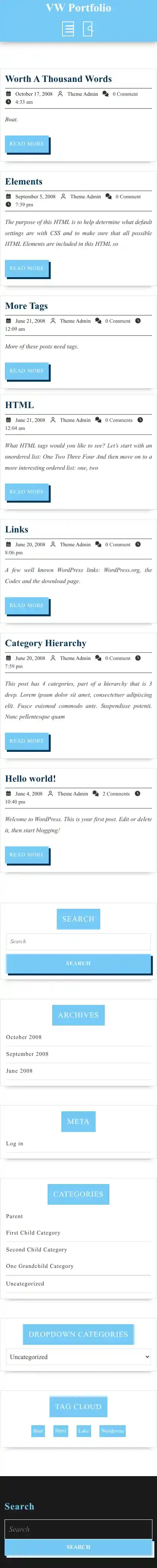 VW Portfolio home page on mobile