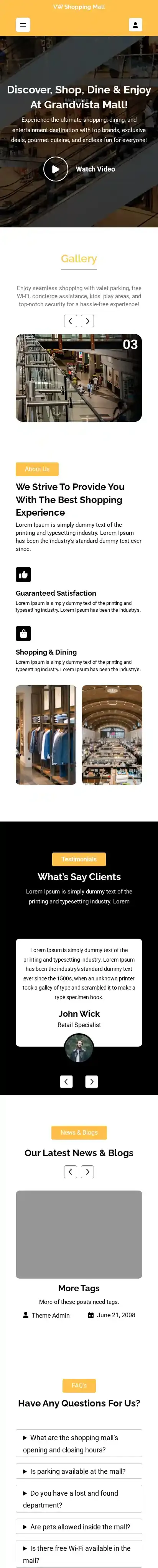 VW Shopping Mall home page on mobile