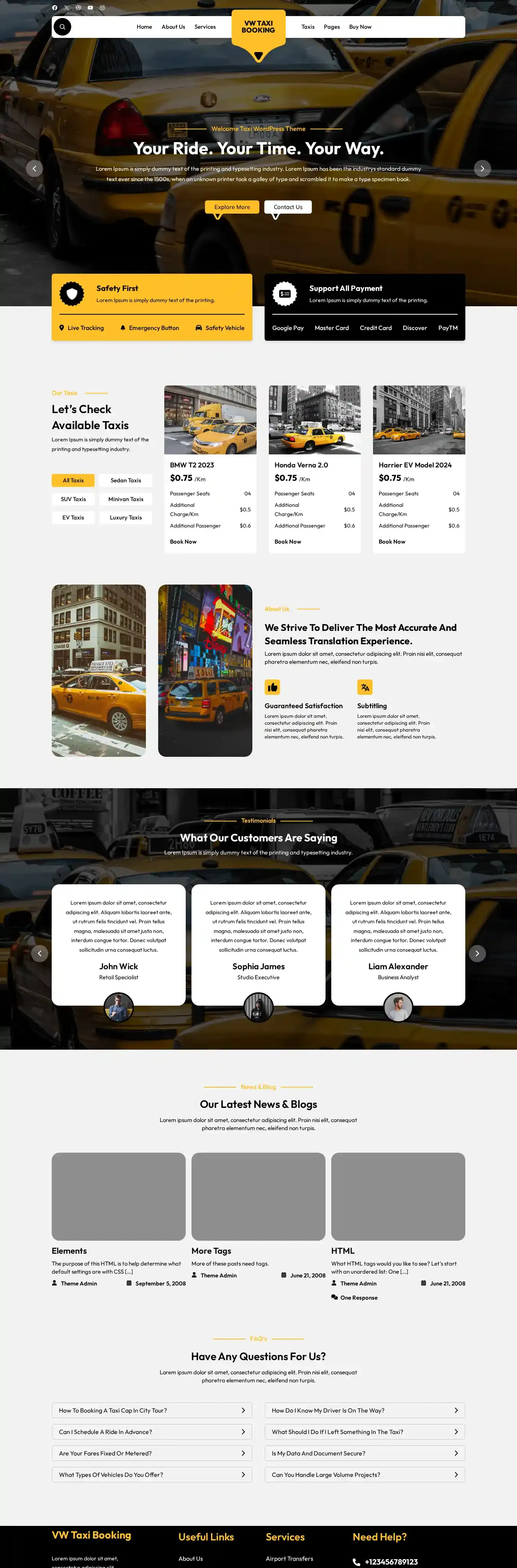 VW Taxi Booking home page on desktop