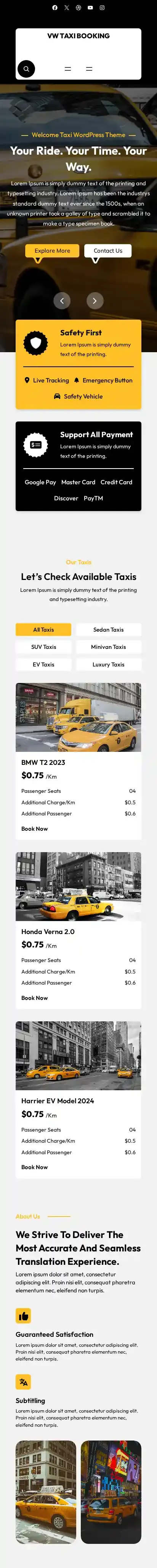 VW Taxi Booking home page on mobile