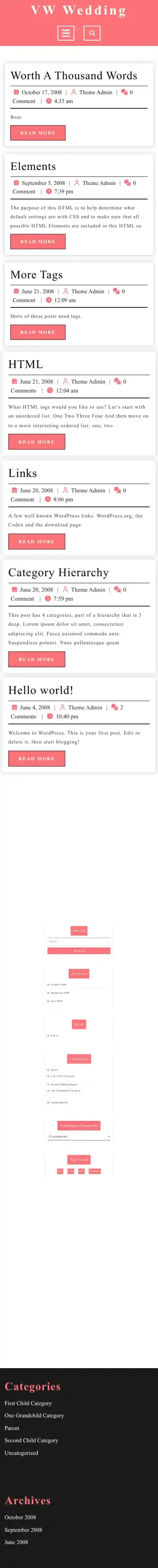 VW Wedding home page on mobile