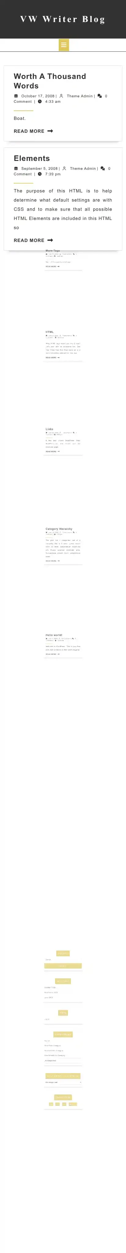 VW Writer Blog home page on mobile