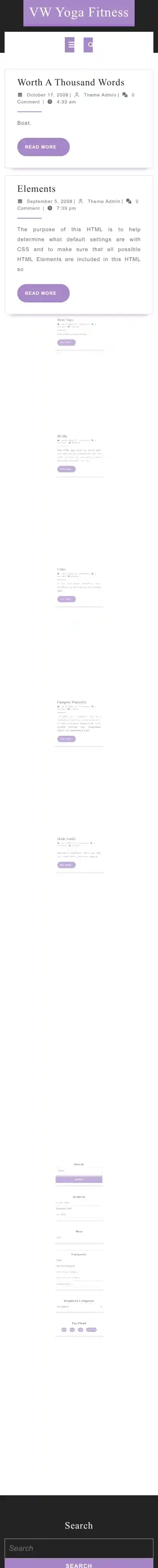 VW Yoga Fitness home page on mobile