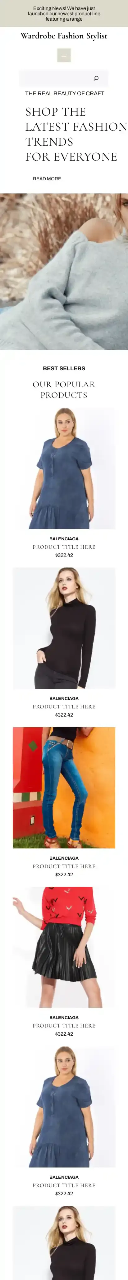 Wardrobe Fashion Stylist home page on mobile