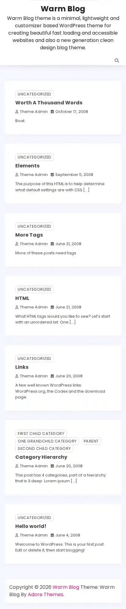 Warm Blog home page on mobile