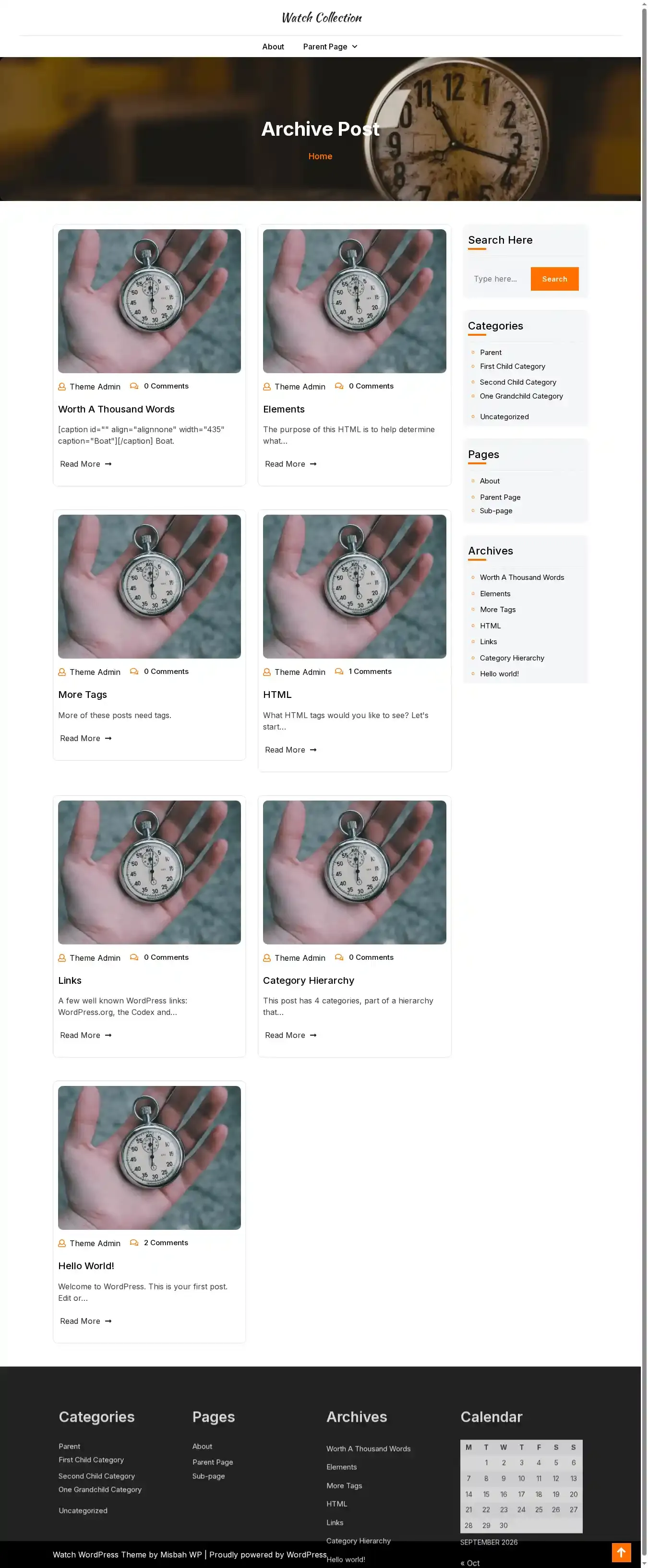 Watch Collection home page on desktop