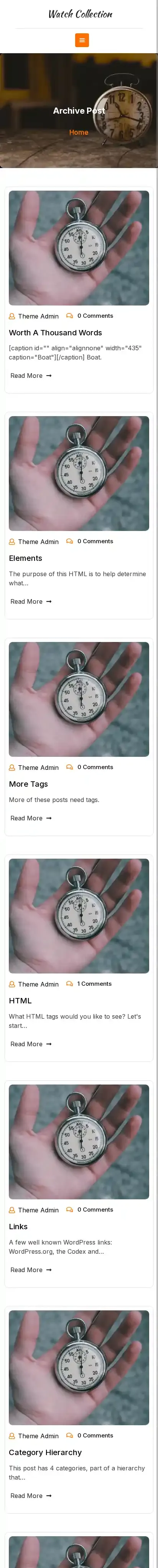 Watch Collection home page on mobile