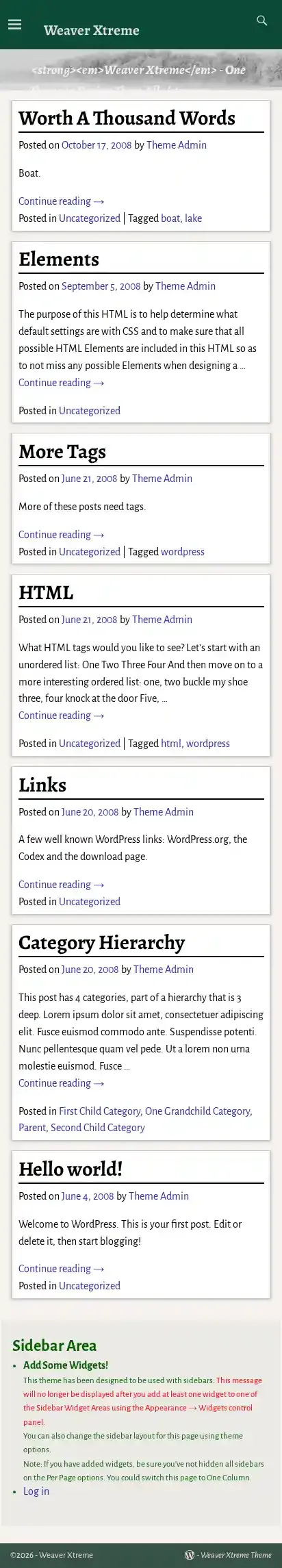 Weaver Xtreme home page on mobile