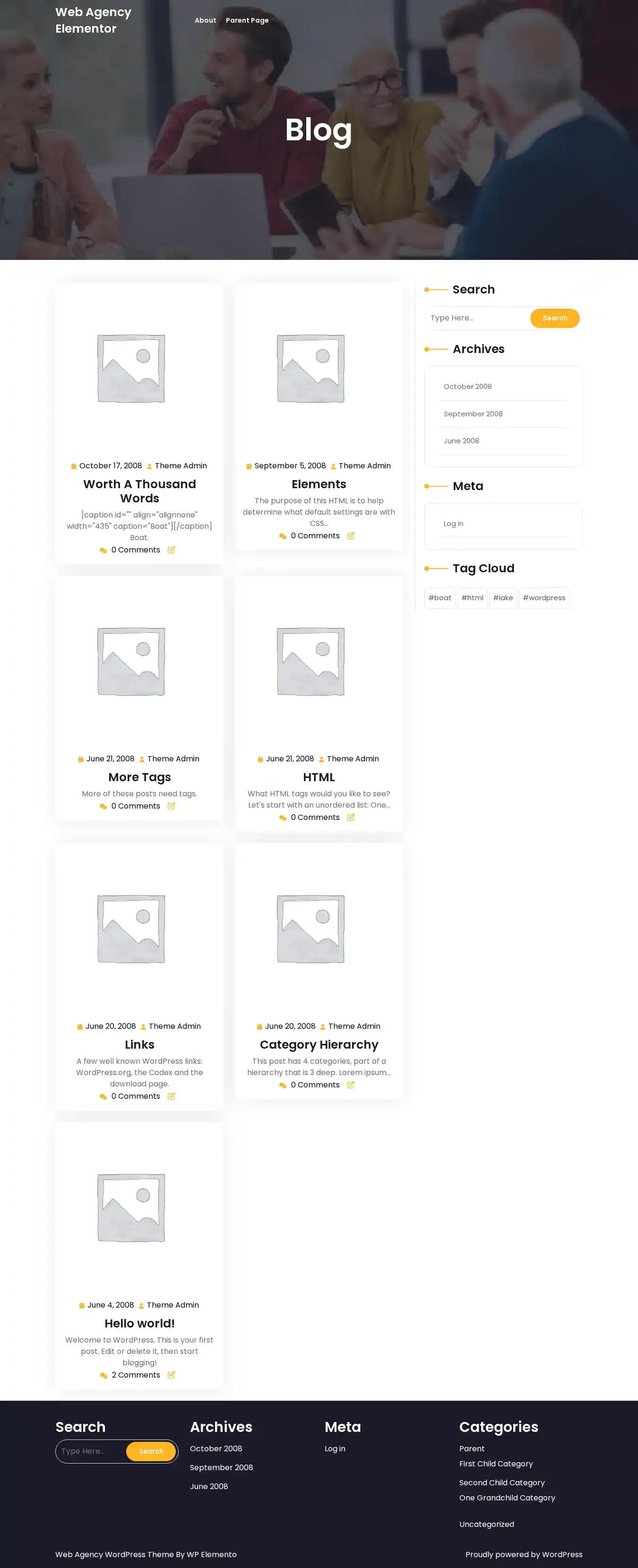 Web Agency Elementor home page on desktop