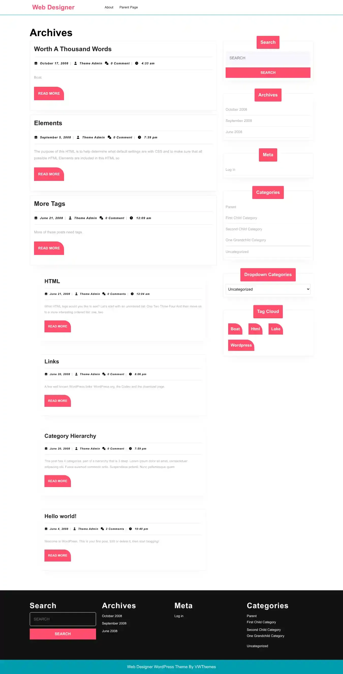 Web Designer home page on desktop