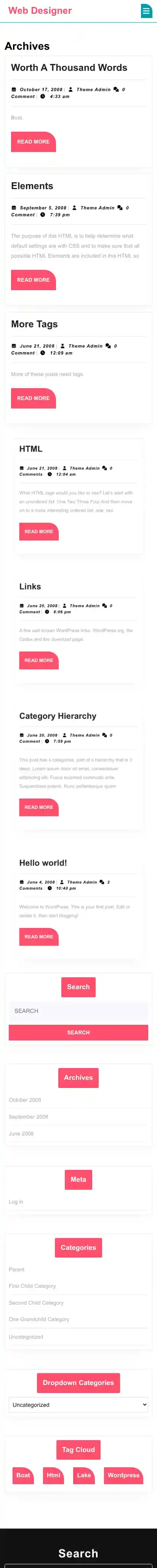 Web Designer home page on mobile